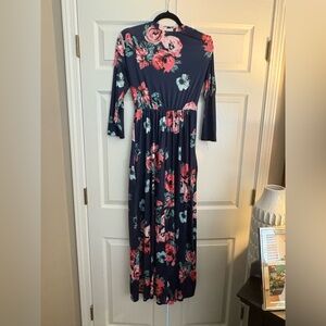 Navy Floral Long Sleeve Maxi Dress